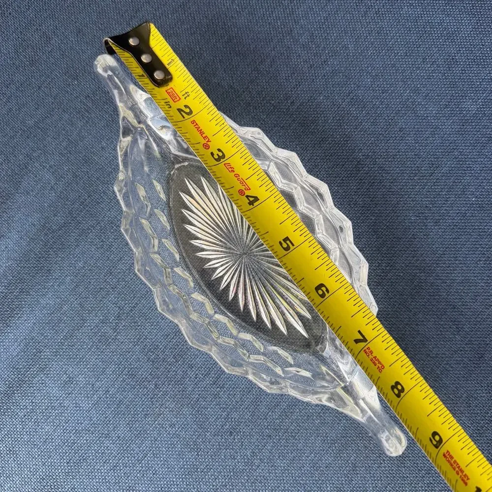 Fostoria American Small Boat Relish Dish Clear Cubist Pressed Glass w/ Handles